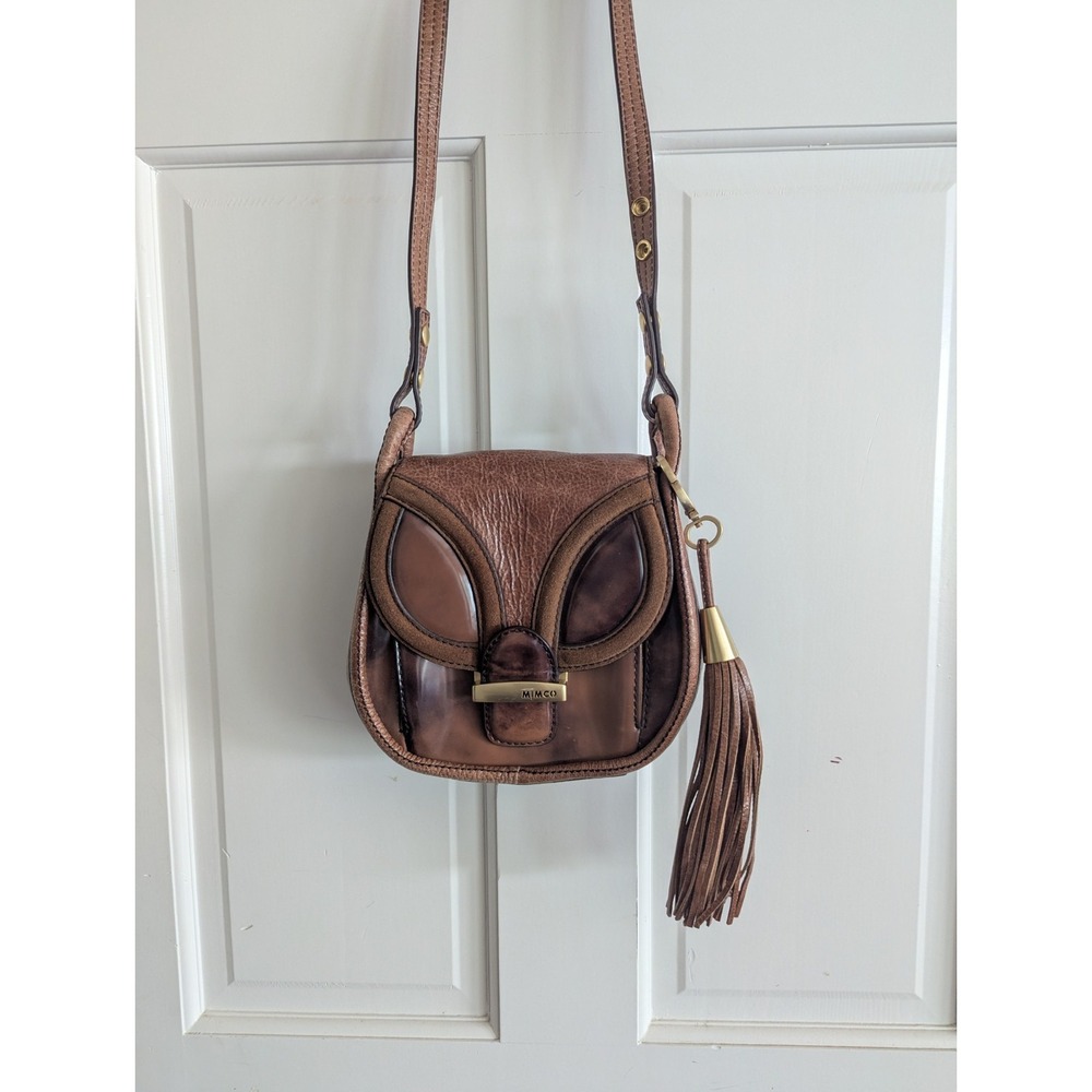 HTF Mimco Leather Owl Caramel Crossbody Bag purse Handbag Charm Whimsy Boho